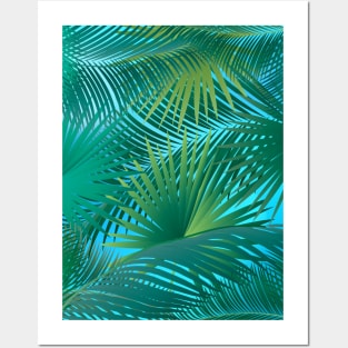 Tropical Palm Tree Green Leaves Branches on blue sky Aloha Posters and Art